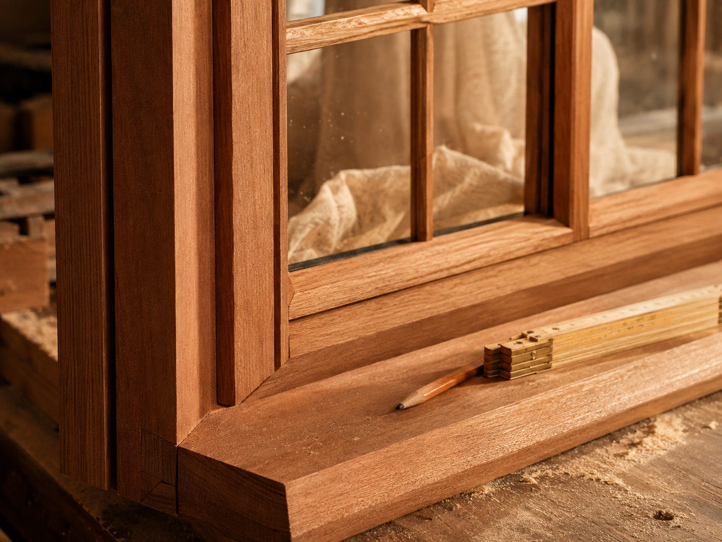 Handgemaakt houten kozijn in de werkplaats